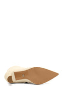 Women's Cream Zippered Thin Heeled Leather Boot | Derimod