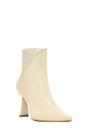 Women's Cream Zippered Thin Heeled Leather Boot | Derimod