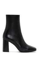 Woman Black Zippered Chunky Heels Leather Boat | Derimod