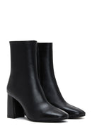 Woman Black Zippered Chunky Heels Leather Boat | Derimod