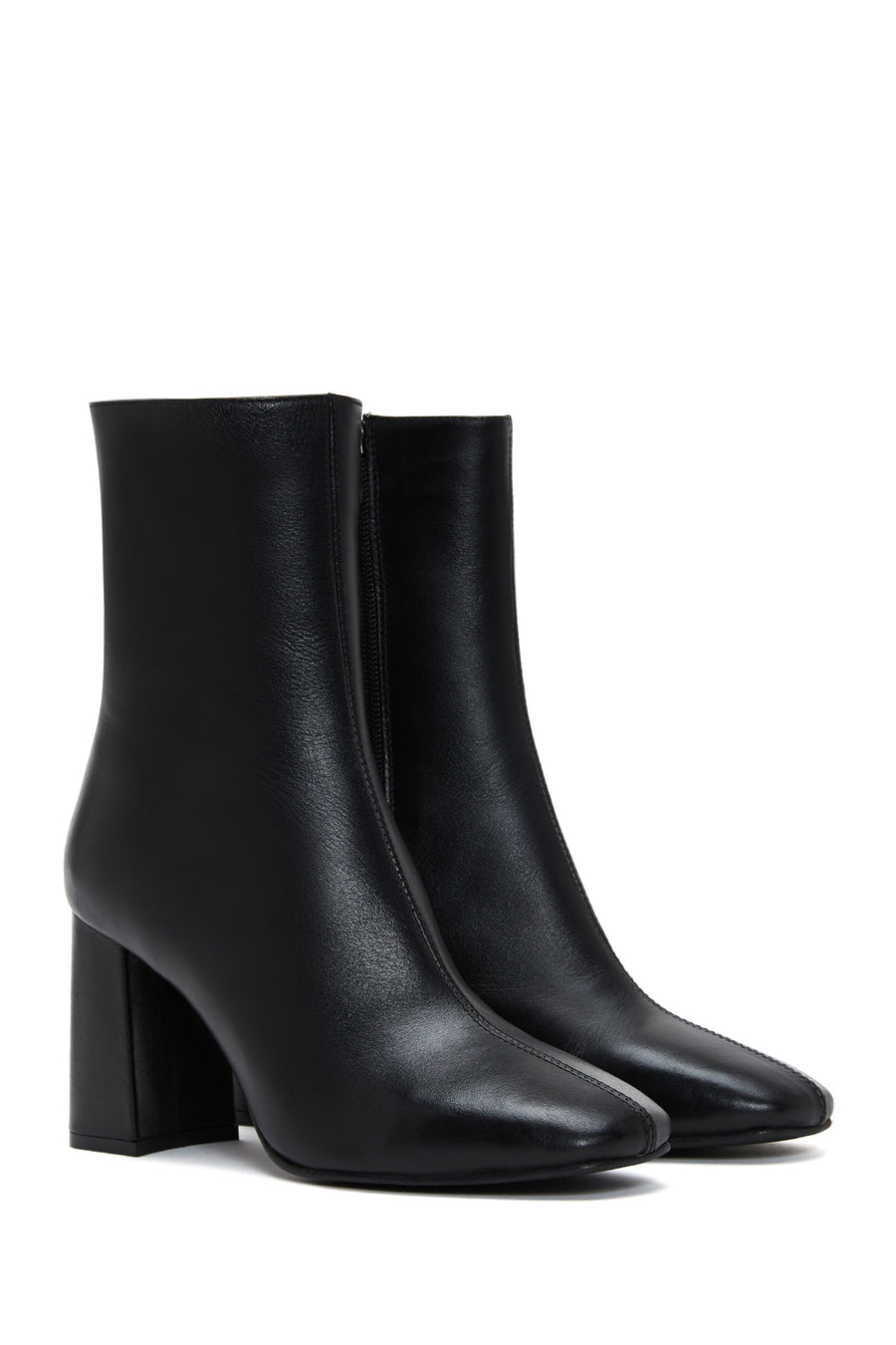 Woman Black Zippered Chunky Heels Leather Boat