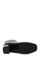 Woman Black Zippered Chunky Heels Leather Boat | Derimod