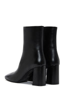 Woman Black Zippered Chunky Heels Leather Boat | Derimod
