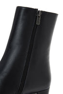 Woman Black Zippered Chunky Heels Leather Boat | Derimod