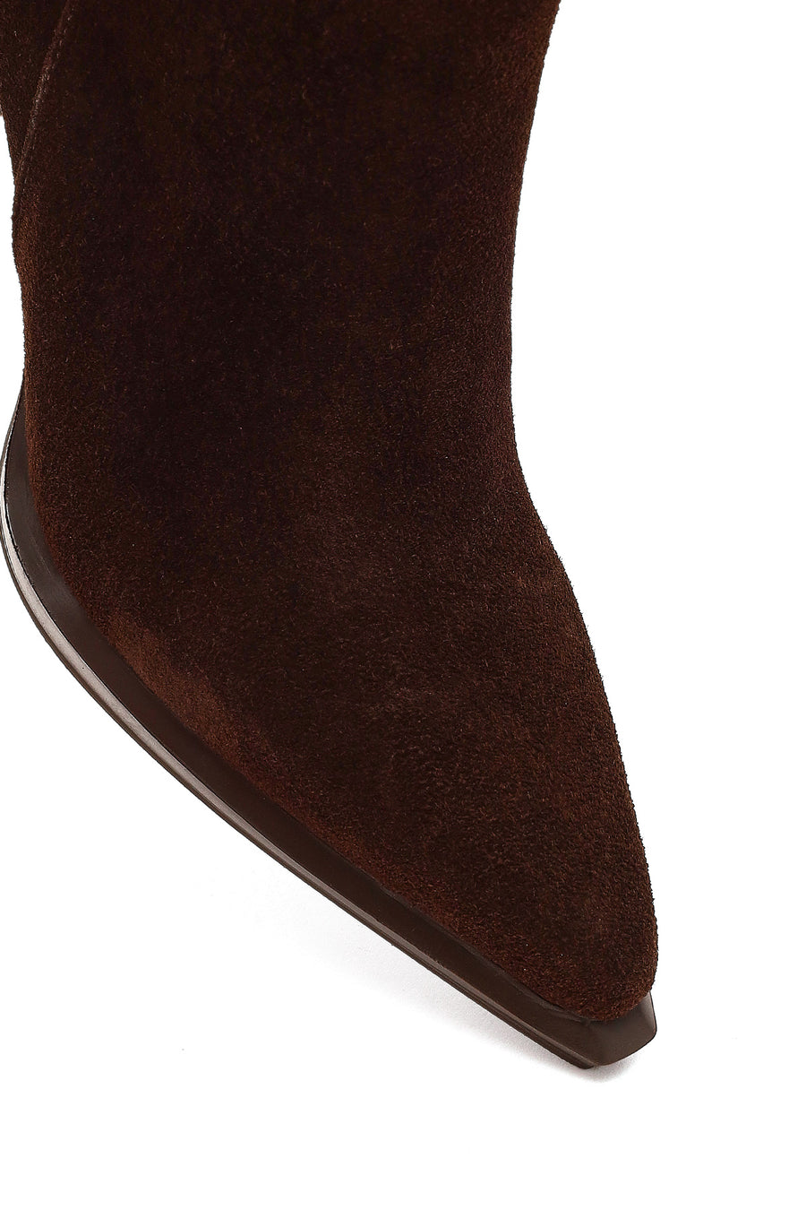 Women's Brown Zippered Suede Leather Thick Heeled Boots