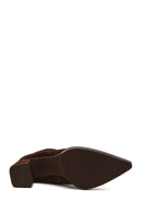 Women's Brown Zippered Suede Leather Thick Heeled Boots | Derimod