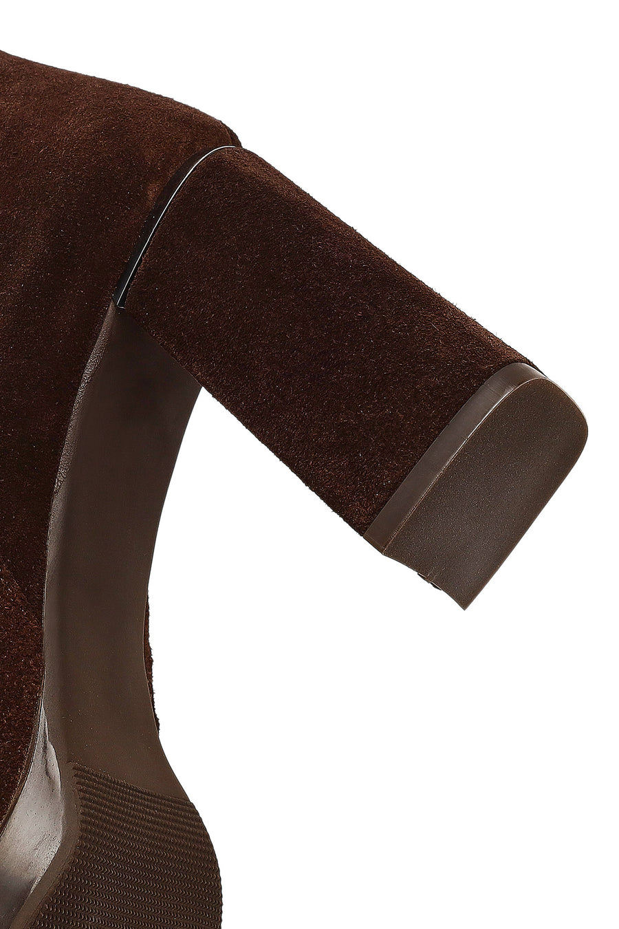 Women's Brown Zippered Suede Leather Thick Heeled Boots