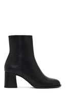 Women's Black Zippered Thick Heeled Leather Boot | Derimod