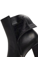 Women's Black Zippered Thick Heeled Leather Boot | Derimod