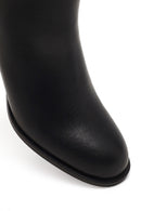 Women's Black Zippered Thick Heeled Leather Boot | Derimod