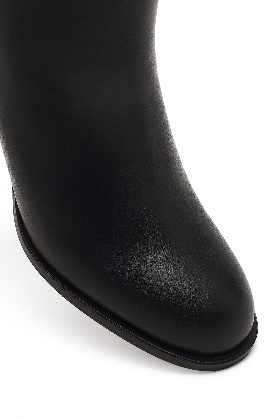 Women's Black Zippered Thick Heeled Leather Boot
