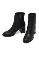 Women's Black Zippered Thick Heeled Leather Boot | Derimod
