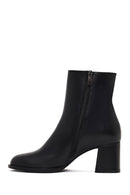 Women's Black Zippered Thick Heeled Leather Boot | Derimod