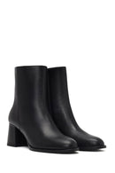 Women's Black Zippered Thick Heeled Leather Boot | Derimod