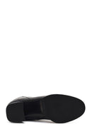 Women's Black Zippered Thick Heeled Leather Boot | Derimod