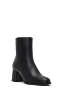 Women's Black Zippered Thick Heeled Leather Boot | Derimod