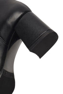 Women's Black Zippered Thick Heeled Leather Boot | Derimod