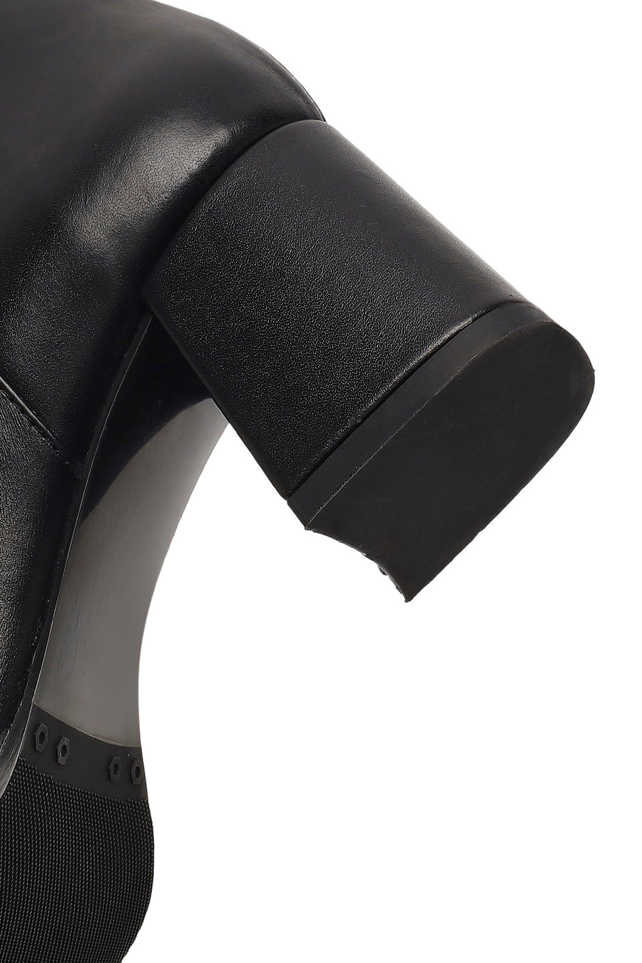 Women's Black Zippered Thick Heeled Leather Boot