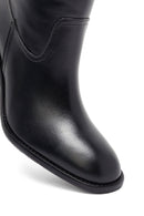 Woman Black Chunky Heels Leather Boot | Derimod