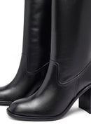 Woman Black Chunky Heels Leather Boot | Derimod