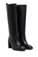 Woman Black Chunky Heels Leather Boot | Derimod