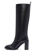 Woman Black Chunky Heels Leather Boot | Derimod