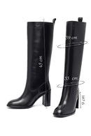 Woman Black Chunky Heels Leather Boot | Derimod