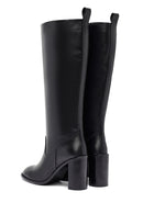 Woman Black Chunky Heels Leather Boot | Derimod