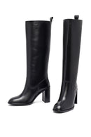 Woman Black Chunky Heels Leather Boot | Derimod