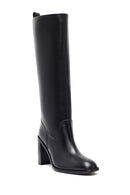 Woman Black Chunky Heels Leather Boot | Derimod