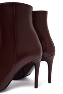 Woman Burgundy Zippered High Thin Heel Leather Boat | Derimod
