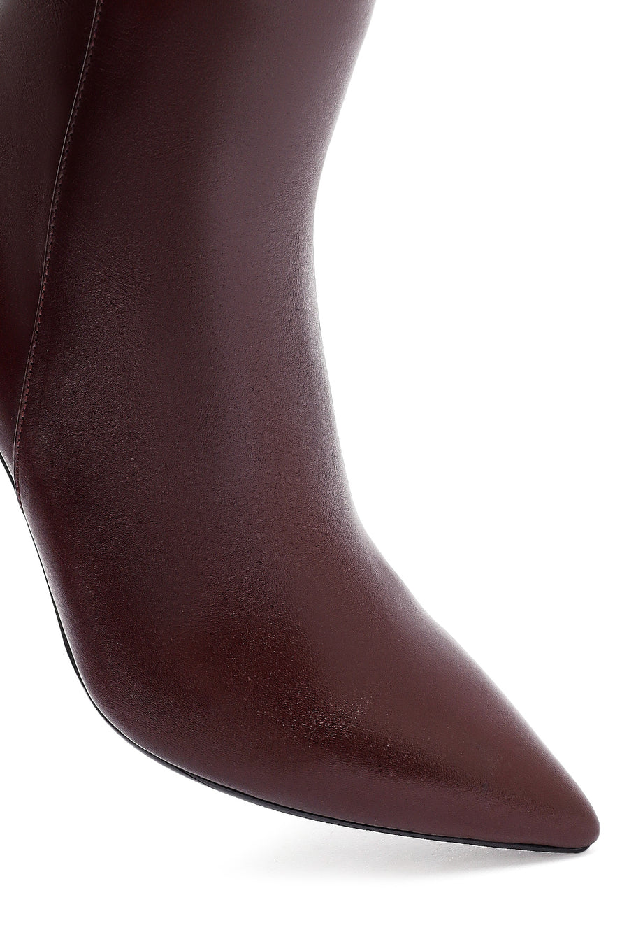 Woman Burgundy Zippered High Thin Heel Leather Boat