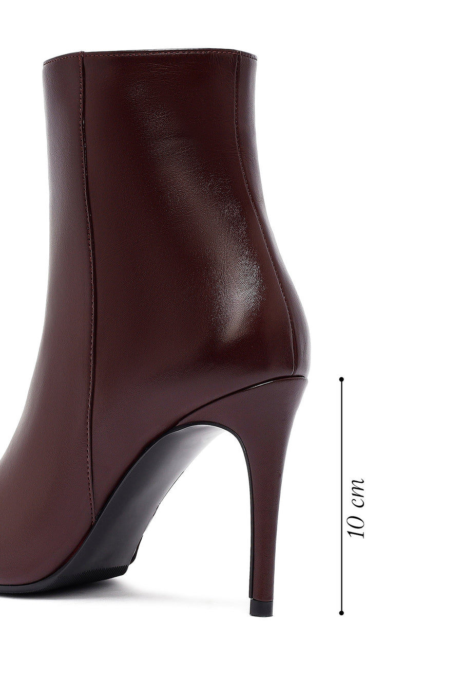 Woman Burgundy Zippered High Thin Heel Leather Boat