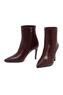 Woman Burgundy Zippered High Thin Heel Leather Boat | Derimod