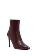 Woman Burgundy Zippered High Thin Heel Leather Boat | Derimod