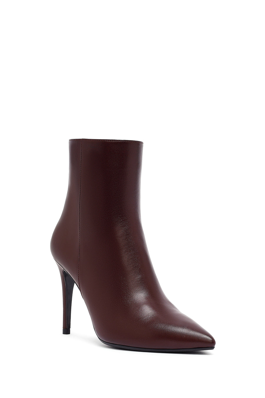 Woman Burgundy Zippered High Thin Heel Leather Boat