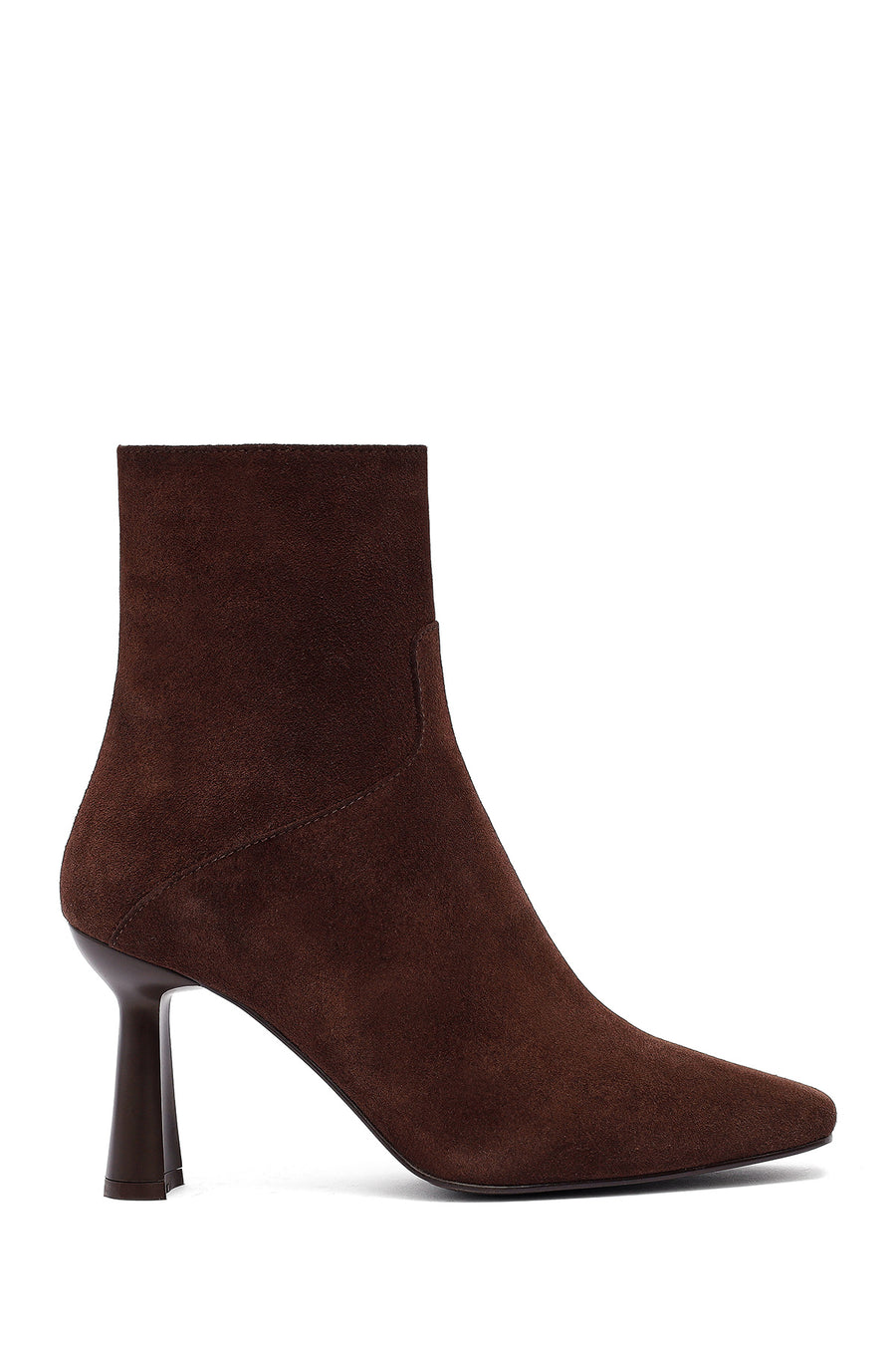 Woman Brown Zippered Stiletto Heel Suede Leather Boat 25WFD133310 | Derimod