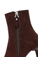 Woman Brown Zippered Stiletto Heel Suede Leather Boat | Derimod