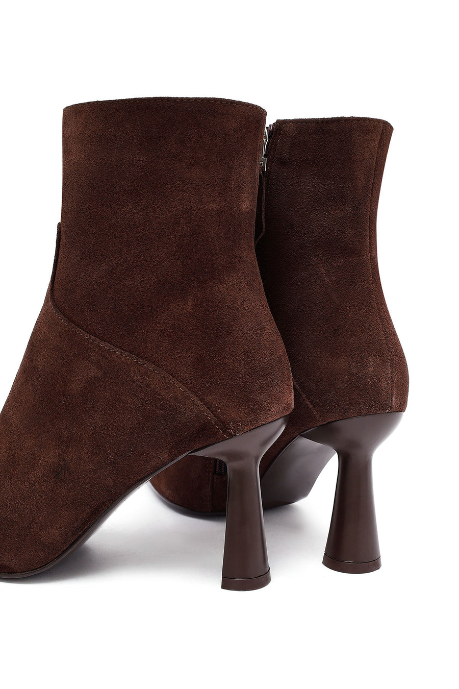 Woman Brown Zippered Stiletto Heel Suede Leather Boat