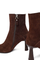 Woman Brown Zippered Stiletto Heel Suede Leather Boat | Derimod