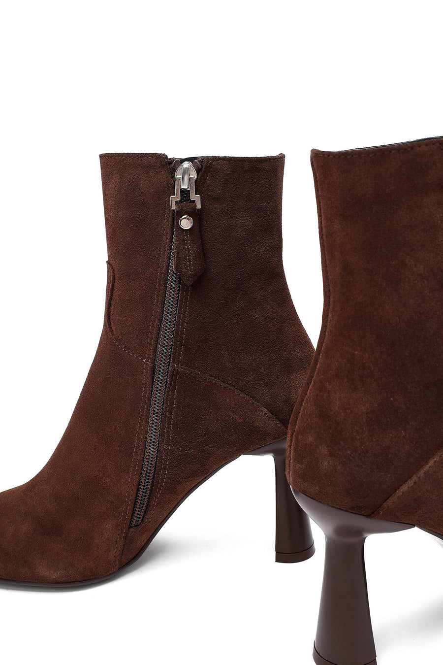 Woman Brown Zippered Stiletto Heel Suede Leather Boat