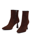 Woman Brown Zippered Stiletto Heel Suede Leather Boat | Derimod
