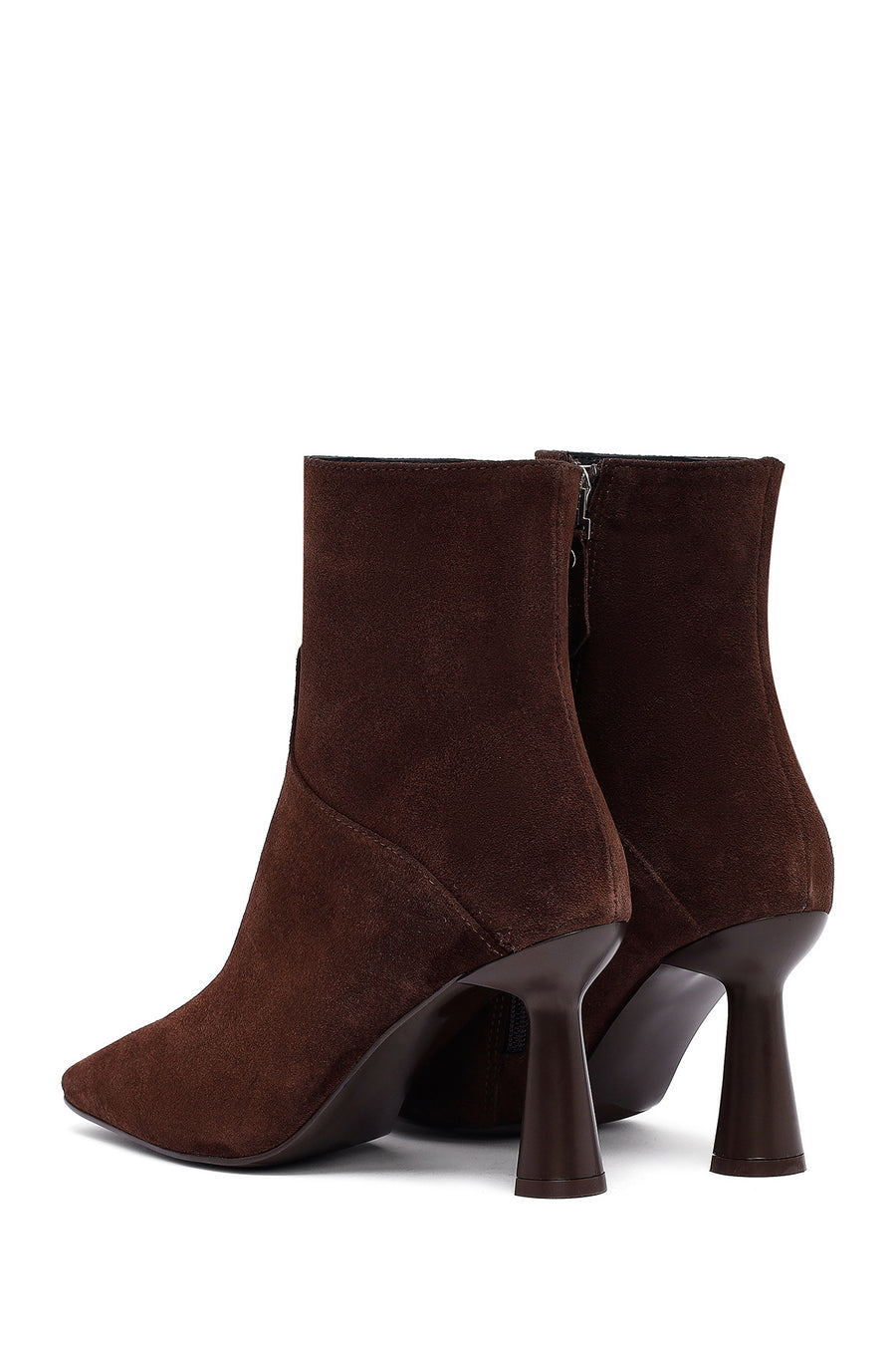 Woman Brown Zippered Stiletto Heel Suede Leather Boat