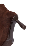 Woman Brown Zippered Stiletto Heel Suede Leather Boat | Derimod