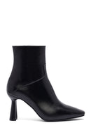 Woman Black Zippered Heels Leather Boat | Derimod
