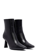 Woman Black Zippered Heels Leather Boat | Derimod