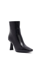 Woman Black Zippered Heels Leather Boat | Derimod
