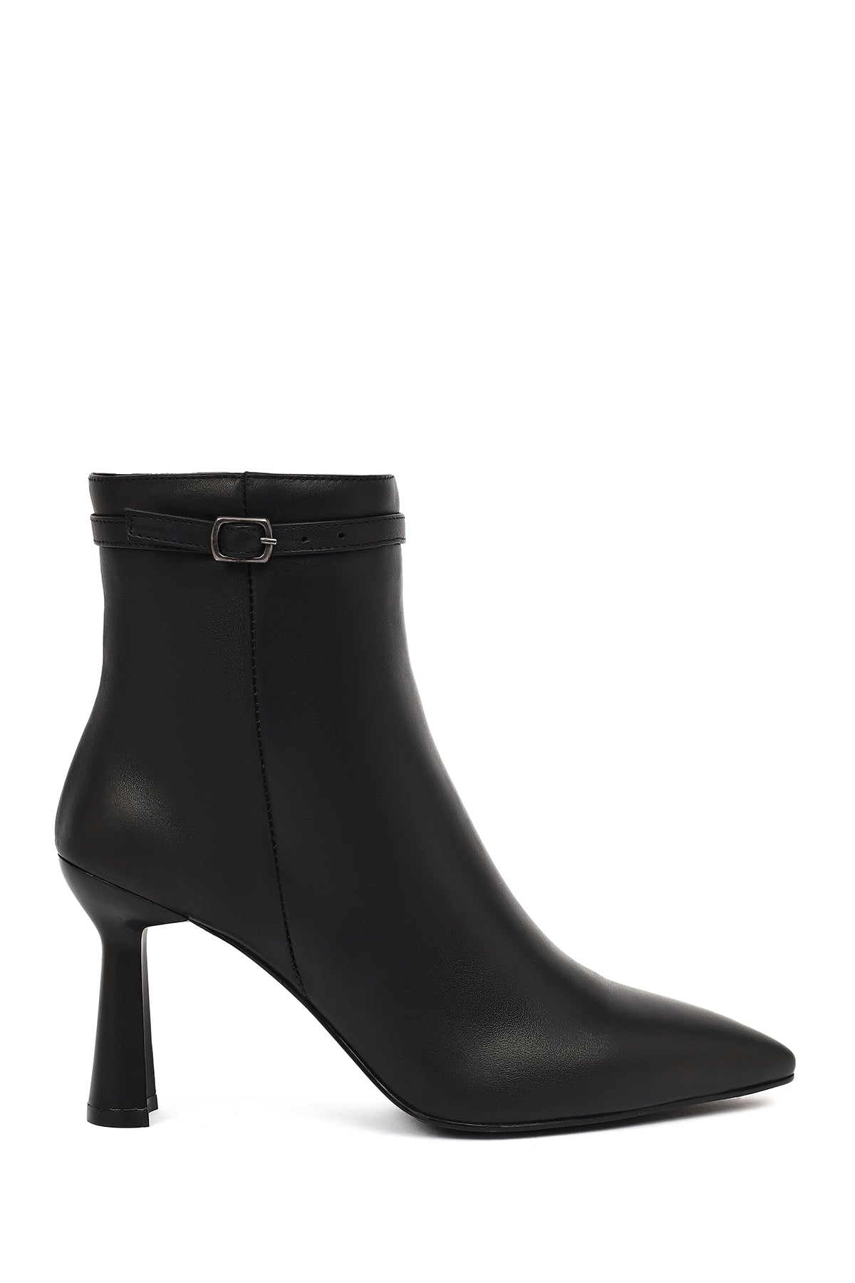 Women's Black Zipper Heeled Leather Boots 25WFD133618 | Derimod