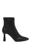 Women's Black Zipper Heeled Leather Boots | Derimod