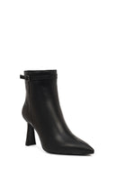 Women's Black Zipper Heeled Leather Boots | Derimod